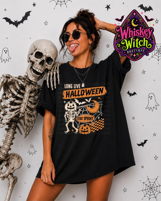 Halloween Skeleton Shirt, Long Live Halloween Tee | Retro Pumpkin Graphic Sweatshirt