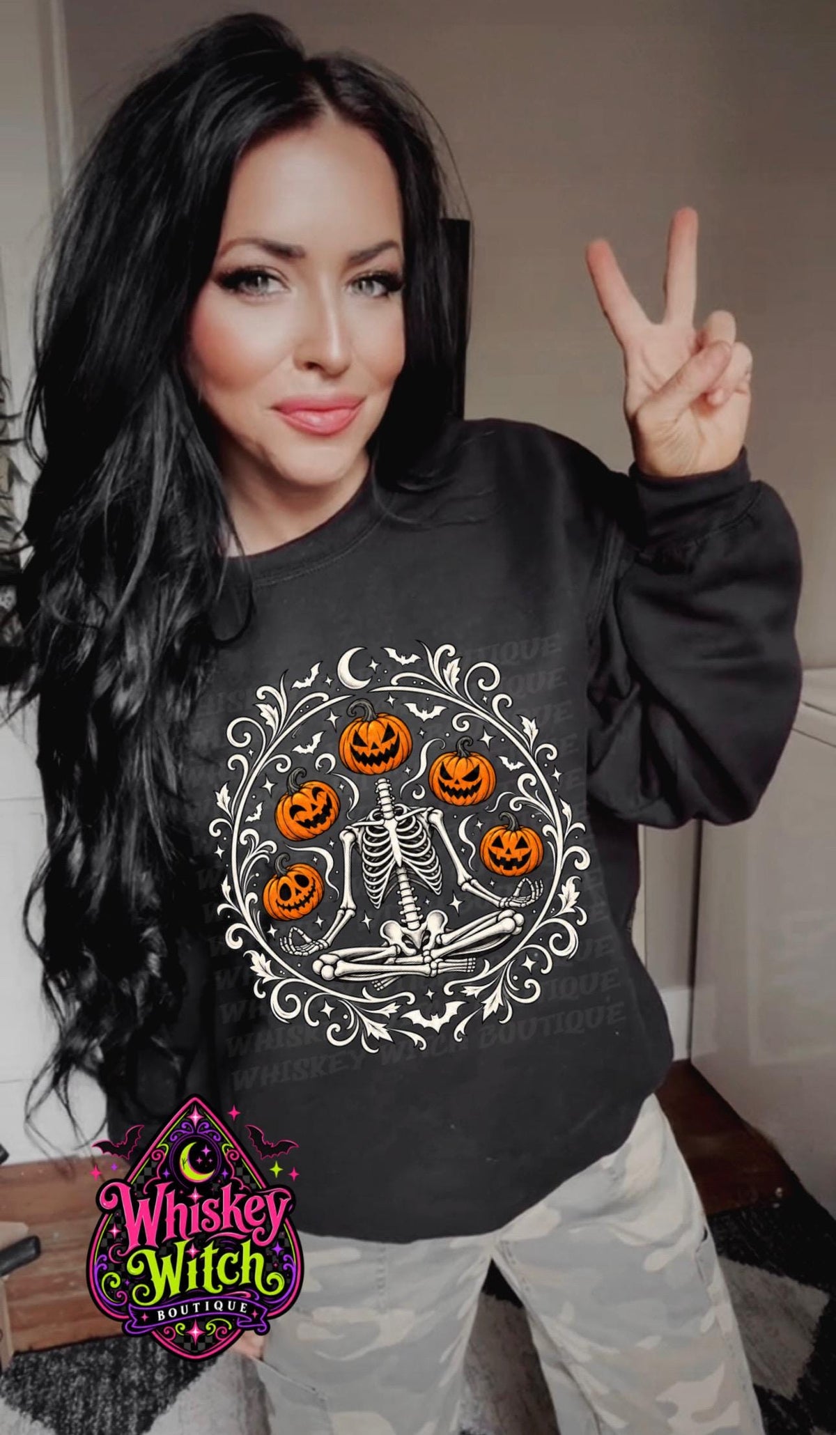 Halloween Skeleton Shirt, Pumpkin Graphic Tee | Spooky Gildan Crewneck Sweatshirt