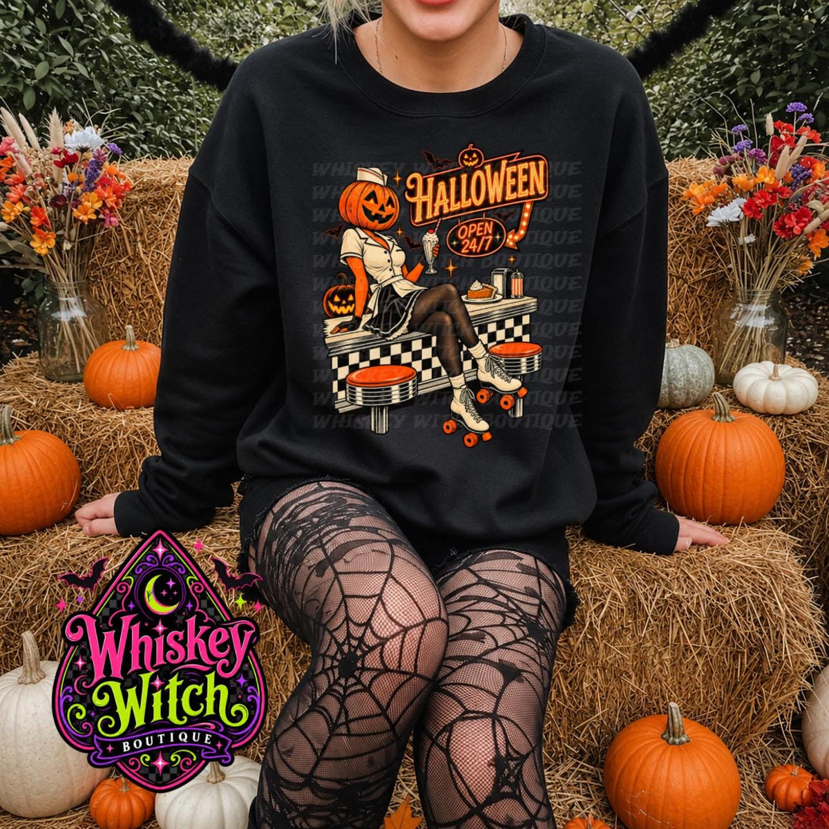 Retro Halloween Shirt or Sweatshirt, Pumpkin Head Graphic Tee | Vintage Spooky Diner Halloween Top