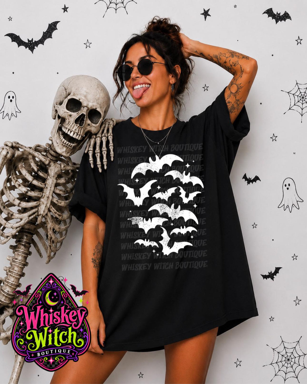 Halloween Bat Shirt or Sweatshirt, Feelin Batty Tee | Retro Checkerboard Spooky Graphic
