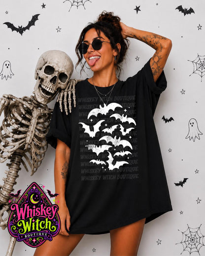 Halloween Bat Shirt or Sweatshirt, Feelin Batty Tee | Retro Checkerboard Spooky Graphic