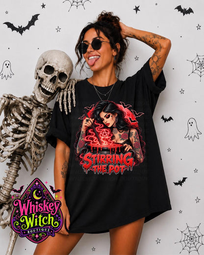 Stirring the Pot Witch Shirt, Funny Gothic Graphic Tee, Sweatshirt or Hoodie