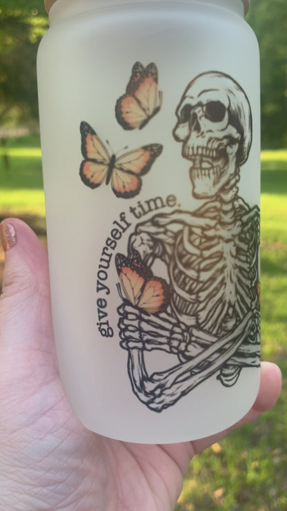 Give Yourself Time Motivational Iced Coffee Glass